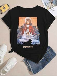 Labyrinth Movie Print T-Shirt, 220g Cotton Casual Summer T-Shirt With Round Neck And Short Sves (1 Piece) - 白色 - 查看 2