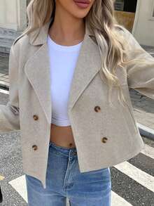 Chaqueta casual y elegante holgada para mujer, chaqueta cortavientos de manga larga con cuello de solapa de doble botonadura para otoño/invierno