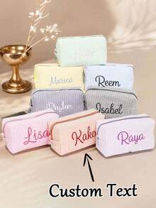 定制伴娘化妆包，女孩刺绣化妆包，大容量化妆包，伴娘婚礼礼物，化妆品收纳盒，印花化妆包，化妆包，伴娘化妆包，伴娘礼物，女士礼物，个性化定制文字，带名字的个性化化妆包 - 彩色 - 查看 2