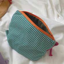 Ins-Style Simple Purple Checkered Cute Girlish Portable Storage Bag, Which Can Be Used As A Makeup Bag, Toiletry Bag Or Clutch.