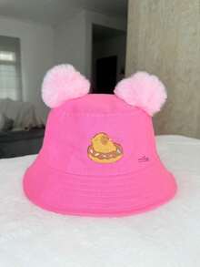 Chapéu infantil de menina com pompom capivara Infantil -juvenil  (4-16anos) - Rosa chiclete - Visão 2