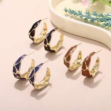 1 Pair Fashionable Colorful Painting Series Spiral Textured Metal Design Earrings, Women's Holiday Gift