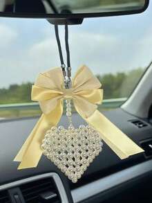1pc Cute Heart Yellow Bow Car Interior Accessories, Car Accessories For Women, Custom Lanyard, Voiture Accessories, Car Decor Halloween Room Decor