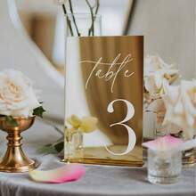 Wedding Table Number C Position! Gold/Silver Mirror Acrylic Material With Stand, Numbered 1-40 Available, Helps Guests Quickly Find Seats, Witness The Romance And Thoughtfulness Of The Wedding With Exquisite Table Numbers, Luxurious Feel, Serves As Seating Guide And Adds Upscale Ambiance To The Wedding Venue - Multicolor - View 15