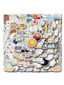 100pcs/Pack Spanish Bible Verses & Inspirational Quotes Vintage Romantic Aesthetic Stickers, Cute & Fun Graffiti Vinyl Stickers For Party Decoration, Gifts, Luggage, Skateboard, Cups, Helmets, Stationery