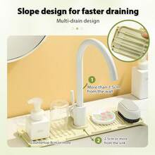 Faucet Mat For Kitchen Sink -17.5 X 5.5inch Drainage Pad, Faucet Drip Mat, Premium Silicone Splash Guard With Fast Drying Dish Soap Sponge Holder, Protective Sink Tray Ideal For Stone Sinks In Kitchen & Bathroom