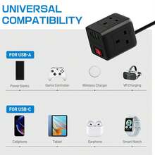 1.8m 7-In-1 Power Strip With 4 USB Ports & 1 Type-C Port, 2500W, AC Outlet, Suitable For Kitchen, Living Room, Office, Bedroom, Black/White - UK Plug(220-240V) - View 8