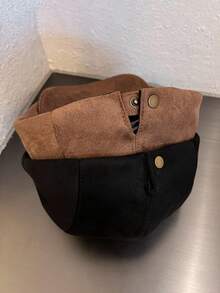 1顶麂皮贝雷帽，男士纯色麂皮宽檐可调节日式简约休闲帽檐贝雷帽，适合度假旅行