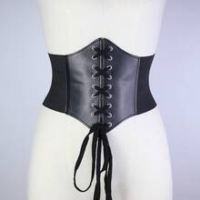 黑色束腰带，松紧腰带，简约设计，适合日常穿着万圣节服装 - 黑色 - 查看 3