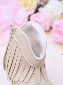 Yibubu 婴儿鞋，杏色时尚流苏女童靴，西部牛仔靴，婴儿学步鞋，防滑橡胶底新生儿平底鞋 - 杏色 - 查看 8