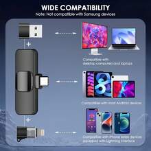 [Wireless Lavalier] Wireless Lavalier Microphone | Portable, Plug And Play, Suitable For Compatible With IPhone, IPad, Android, Lightning And USB-C, Audio And Video Recording, Live Streaming Interviews And Vlog Recording,[Wireless Lavalier Microphone] Wireless Lavalier Microphone | Clip-On For Lightning Compatible With IPhone IPad Android USB-C, Plug & Play, Audio Video Recording Live Streaming Interviews, Cordless - Black - View 10