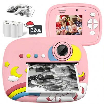 1080P HD Video Recording Instant Print Camera, 16X Digital Zoom Children's Instant Print Camera, Suitable For 3-12 Years Old Boys And Girls, Ideal Christmas, Birthday And New Year Gift, Record Travel Footprints