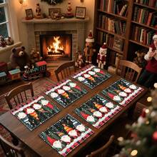 1 set/1 pièce/4 pièces/6 pièces Sets de table motif Lutin de Noël et Sapin de Noël, sets de table rectangulaires en polyester lavables en machine, protège-tables, sets de table isolants thermiques, décorations de table de restaurant, fournitures de fête, décorations de Noël pouvant être offerts en cadeau