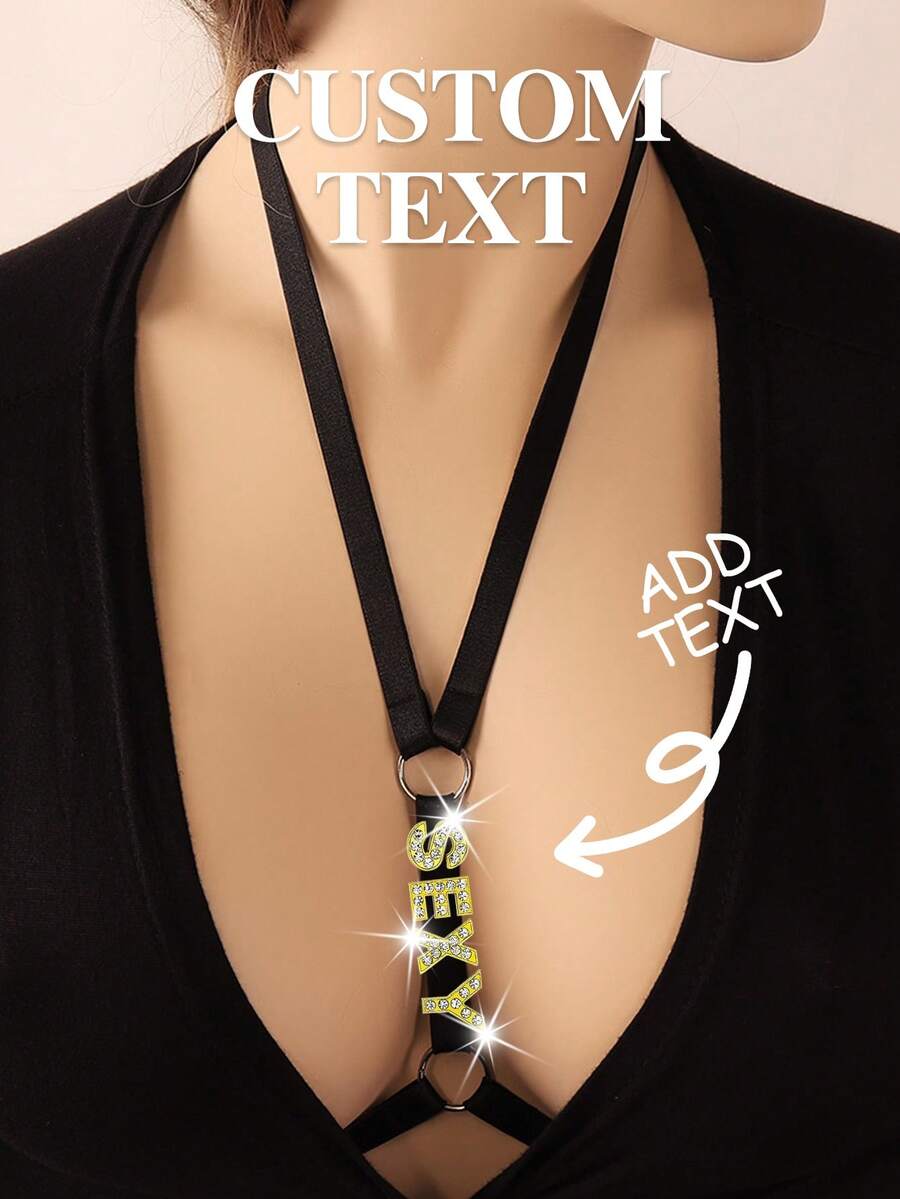 1pc Customized Diamond Encrusted Letter Decor Women's Intimate Accessory, Sexy Adjustable Lace-Up Lingerie, Fashionable Intimate Apparel Body Jewelry, Gift For Valentine's Day, Anniversary, Couples