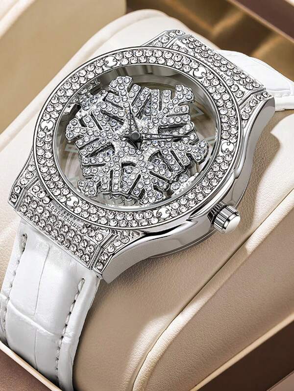 GUANQIN ساعة هيكل جوفاء مقاومة للماء بتصميم فريد للقرص بشكل رقائق الثلج، سوار جلد PU مريح ومقاوم للبلى، أنيقة وفاخرة وعصرية وكلاسيكية وبسيطة وملائمة للاستخدام اليومي، ميكانيكية أوتوماتيكية أو كوارتز، مناسبة لمناسبات هالوين وعيد الميلاد والطلاب والمناسبات والأعمال والهدايا