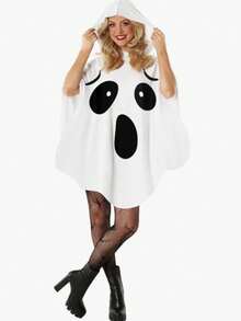 1pc Smiling White Ghost Cloak Hat, Halloween Party Performance Costume Prop - White - View 9
