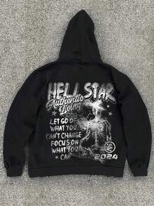 Men Graphic Long Sleeve Cotton Pullover Hoodies, Y2K Streetwear, Grunge Goth Jesus Style, Halloween And Christmas Gift For Couples, - 黑色 - 查看 1