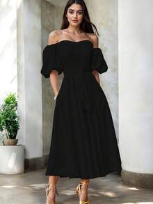Women Midi Dresses - Black - View 4
