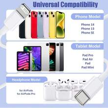 Cable de carga rápida PD de 3,3 pies/100 cm, 30 W, compatible con transferencia de datos para iPhone 14 13 12 Pro Max Plus