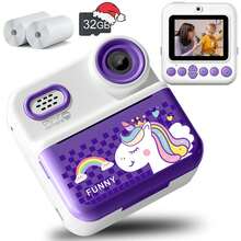 1pc Children's Instant Print Camera: 2.4-Inch Screen, Unicorn-Shaped Digital Toy. Includes 32GB Memory Card And 2 Rolls Of Photo Paper. Perfect For Halloween/Christmas/ Thanksgiving/Birthday Gift, Suitable For Boys And Girls Aged 3-12 (Pink Model).
