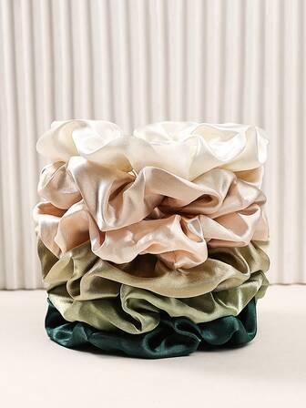 6 件套女士纯色缎面发圈，简约优雅日常发饰套装，发带，发圈