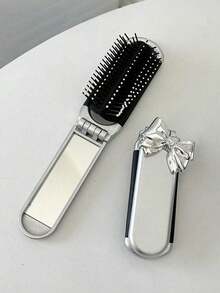 1/2pcs Folding Hairdressing Comb, With Airbag And Handheld Makeup Mirror, Portable Compact Comb With Makeup Mirror, Air Cushion Comb Ideal, For Daily Use And Travel Hair Brush, Special Mirror Integrated Comb, Hair Brush For Ladies And Girls