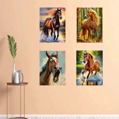 1/4 件全新 5D DIY 钻石画套装，雄伟的骏马主题图案，全圆形钻石画帆布艺术工艺品，客厅卧室书房，万圣节圣诞节礼物，家居装饰墙艺术，无框