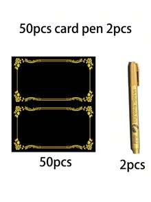 50/30 Peças Elegantes Cartões de Lugar Pretos com Folha de Ouro, Cartões Dobráveis com Bordas de Folha de Ouro, Cartões de Lugar Pretos e 1 Caneta Dourada, Adequados para Casamentos, Menus, Bufês, Festas, Eventos, Formaturas, Cartões Florais, Cartões de Feriados