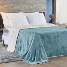 Alaska King And Queen Double-Sided Blanket, Flannel And Sherpa Wool, Sheepskin Blanket - 藍色石英 - 查看 1