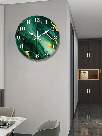 Emerald Groen Marble Texture Wooden Wand Clock, Abstract Art Silent Living Room, Bedroom, Kitchen, Office ation, Moderne Home Ideal Birthday 10 12 Inches Optional view 2