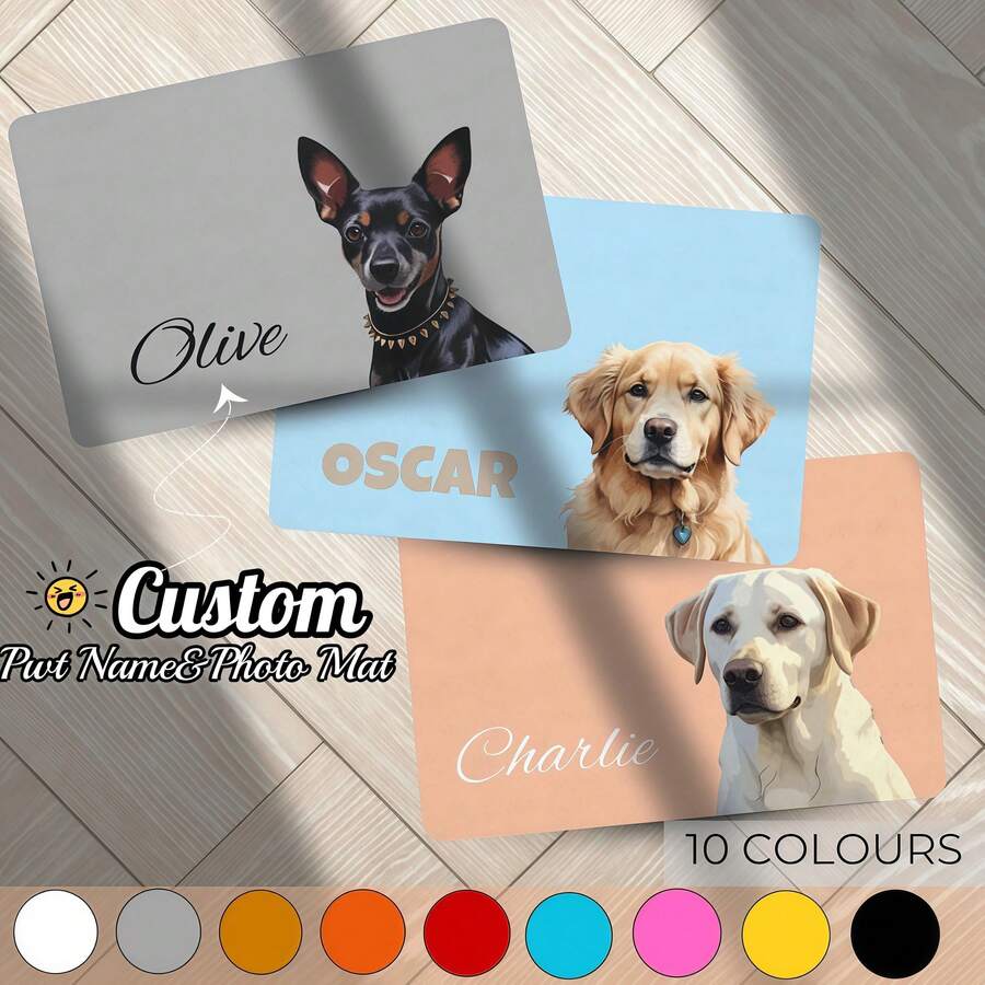 1pc Custom Dog Food Mat, Personalized Dog Mats With Pet Photo And Name, Custom Pet Placemat, Food And Water Mat, High-Quality, Durable Material, Ideal For Dog Lovers, Perfect For Any Special Occasion To Celebrate Your Furry Friend,Fashionable, Colorful, Cute, Simple, Kawaii, Unique Personalized Customized Gifts,Ideal For Christmas,Valentine's Day, Mother's Day, Father's Day, Anniversaries,New Year,Thanksgiving Day