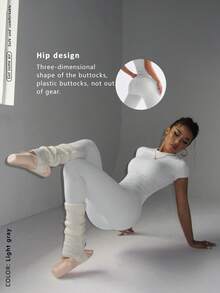 FWH 1. Cute Solid Color Crop Top, Stretchy Fitted Round Neck Sweet Fashionable Versatile Jacket, Elegant High Waist Slim Casual Tummy Control Daily Basic Dancewear Leg Lengthening Butt Lifting Street Running Yoga 2-Piece Set, Spring/Summer - Xám - Xem 9