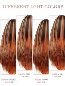 Fashion Black Highlight Orange Long Straight Wig 26 Inch Middle Parted Style Halloween Christmas Wig Realistic Natural Easy Care Heat Resistant Synthetic Fiber Wig Women Daily Wear Party Wig Cosplay Costume Wig Music Festival Performance Versatile Style Suitable For All Races - 挑染棕色 - 查看 8