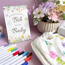 D33Pcs Baby Shower Games Bib Decorations Set With 20 White Bibs 12 Color Fabric Markers And 1 Wooden Wildflower Game Sign DIY Baby Shower Activity Kit For Gender Reveal Party Decor Plies10 - 如圖 - 查看 6