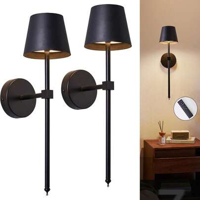 2pcs Battery Powered Wall Lights, Rechargeable Battery Operated Wall Lamps With Remote Control, 3 Color Temperatures And Dimmable, Wireless Wall Lights For Bedroom, Living Room, Corridor