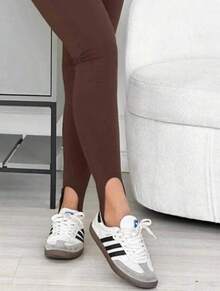 Women's Fitness Leggings Skinny Legging With Foot High Waist Ideal For Gym Pilates And Physical Activity Everyday Basic And Elegant Shaping Pants With FOOT - 鏽棕色 - 查看 1