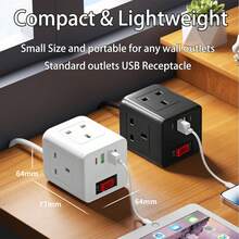 1.8m 7-In-1 Power Strip With 4 USB Ports & 1 Type-C Port, 2500W, AC Outlet, Suitable For Kitchen, Living Room, Office, Bedroom, Black/White - UK Plug(220-240V) - View 5