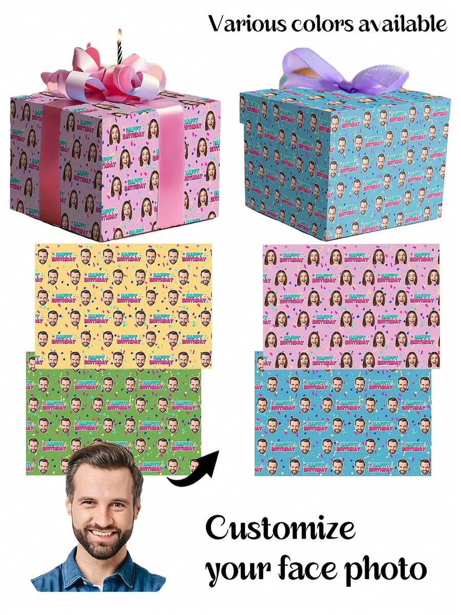 Personalised Funny Face Photo Wrapping Paper, Customised Face Gift Wrap, Multiple Colors, Birthday Wrapping Paper, Anniversary, Your Photo Wrapping Roll