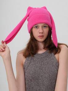 1 pezzo Cappello a cuffia lavorato a maglia con orecchie da coniglio carino, soffice, per donne e uomini, berretto a calotta in stile coniglietto all'uncinetto, regalo invernale per il freddo, adatto per neve, sci, corsa e viaggi