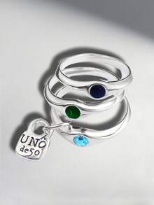 Bộ 1 nhẫn đính pha lê nhiều màu mạ bạc sang trọng nhiều lớp, quà tặng cho phụ nữ dự tiệc, lễ hội âm nhạc, sinh nhật - nhẫn - Xem 10