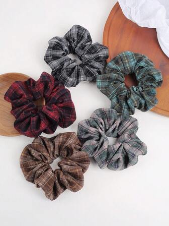 1pc Retro Plaid Hair Scrunchie, Versatile Ponytail Holder, Suitable For Thick Hair, Autumn/Winter ,Hair Ties ,Scrunchy Hair Ties