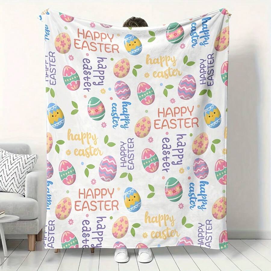 Easter Themed Flannel Fleece Blanket, 100% Polyester, All Seasons Multipurpose Throw, Machine Washable, Digital Print, Knitted Quilted Sofa Cover, Ideal Gift For Boys &Amp; Girls - Nhiều màu - Xem 1
