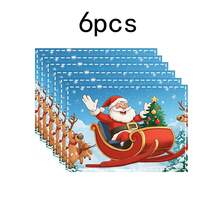 1 set/1 pieza/4 piezas/6 piezas Manteles individuales con estampado de trineo de renos navideños, manteles individuales rectangulares de poliéster lavables a máquina, protectores de mesa, manteles individuales termoaislantes, decoraciones de mesa de restaurante, suministros para fiestas, decoraciones navideñas que pueden regalarse