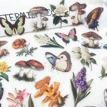 50PCS Retro Mushroom Plant Butterfly Transparent Doodle Decorative Sticker Creative DIY Skateboard Water Cup Motorcycle Helmet Decal