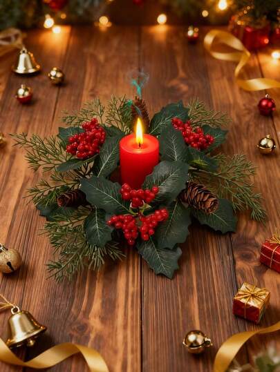 1/2 Packs Best Christmas Crafts, Art Decorations, Gifts, Promotional Fabric, Holly Leaves, Pine Cones, Pine Needles, Red Berries, Candle Wreaths, Home Decor, Fun Winter Christmas Plastic Wreath Craft Candle Wreaths, Indoor And Outdoor Gifts, Friends, Wedding Favors Accessories