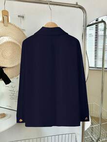 Freeform Women's V-Neck Shirt, Elegant And Versatile For Spring, Summer, Autumn And Winter, Suitable For Commuting, Business, Casual And Vacation, Recommend Ordering One Size Down Due To Oversized Fit, Korean Style - Navy Blue - View 2
