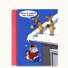 1pc Humorous Holiday Greeting Card - Cartoon Reindeer Selfie Festive Santa Design - Christmas Card For Family Friends Colleagues - Suitable For All Recipients, Holiday Cards, Granddaughter Christmas Card, Neighbor Christmas Cards, Premium Cardstock