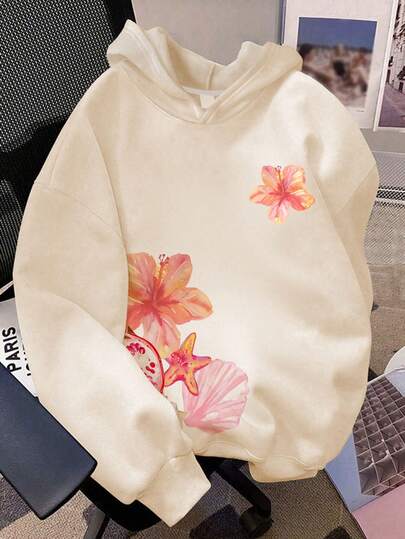 Blommigt tröja för tonårsflickor, långärmad huvtröja för avslappnad bruk, tillbaka till skolan, lämplig för utomhusbruk, sport, vardagsbruk