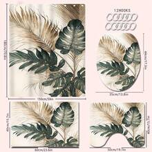 1/4 Stücke Gold & Grün Tropisches Blatt Thema Badezimmer Set, beinhaltet Duschvorhang, Badematte, U-förmige Toilettenmatte, Toilettendeckel-Abdeckung, wasserdichter Duschvorhang, modischer Vorhang für Badezimmerdekoration, moderner Stil Badezimmer Raumteiler Vorhang, ohne Bohren erforderlich, aus Polyester, maschinenwaschbar