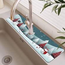 1 buc Crăciun fericit, model de pădure de Crăciun, robinet de noroi cu diatomee antiderapante, tampon de drenaj rezistent la pete și lavabil, tampon de drenaj pentru bucătărie, potrivit pentru toate tipurile de robinete din baie și bucătărie.